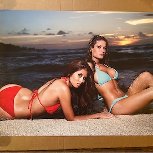 las chicas del trópico hawaiano cartel vintage bikin traje de baño chica