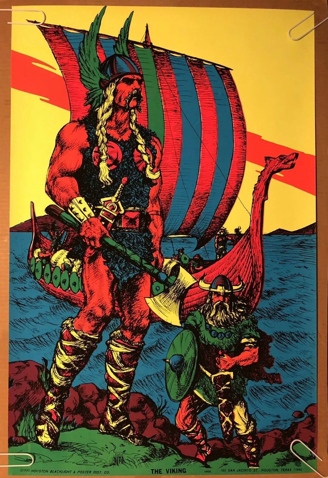 The Viking Boat Original Vintage Blacklight Poster 1970 Houston