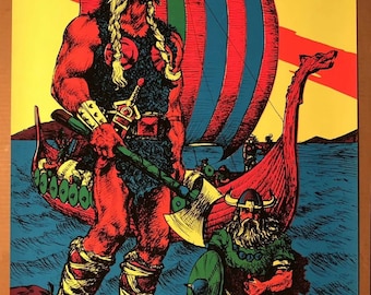 The Viking Boat Original Vintage Blacklight Poster 1970 Houston