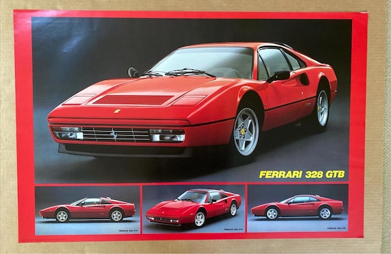 Ferrari 328 GTB Vintage Poster Original Sport Car Race Car Red