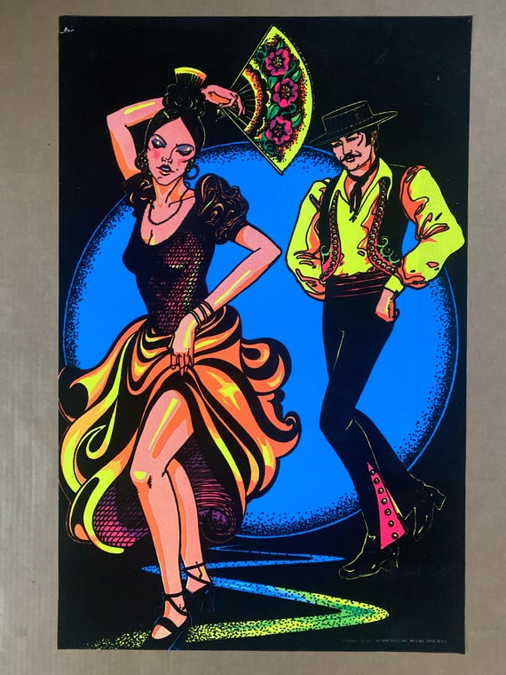 DANCER LP ×2 EP ×1 レコード 3枚セット ポスター付き Espanol Vintage Blacklight Poster Velvet Flocked Dancing Dancer