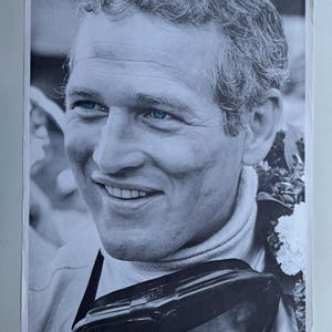 Póster original vintage de Paul Newman, Frank Kay, piloto de carreras ganador de 1970, ojos azules, luz negra, actor, tienda de artículos para el hogar, icono, leyenda de los años 70