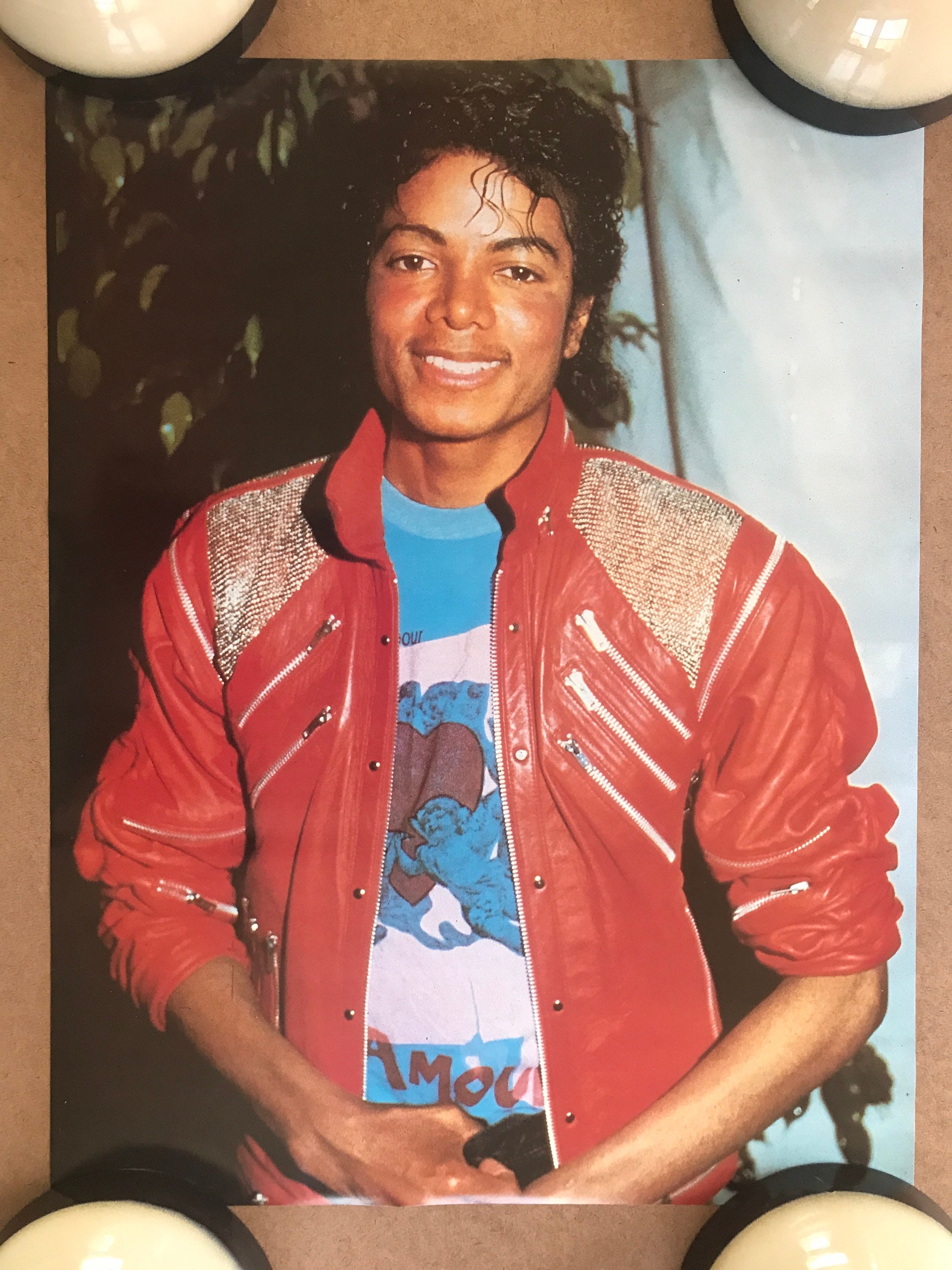Vintage Original 1980s Michael Jackson Pinup Poster Red Leather
