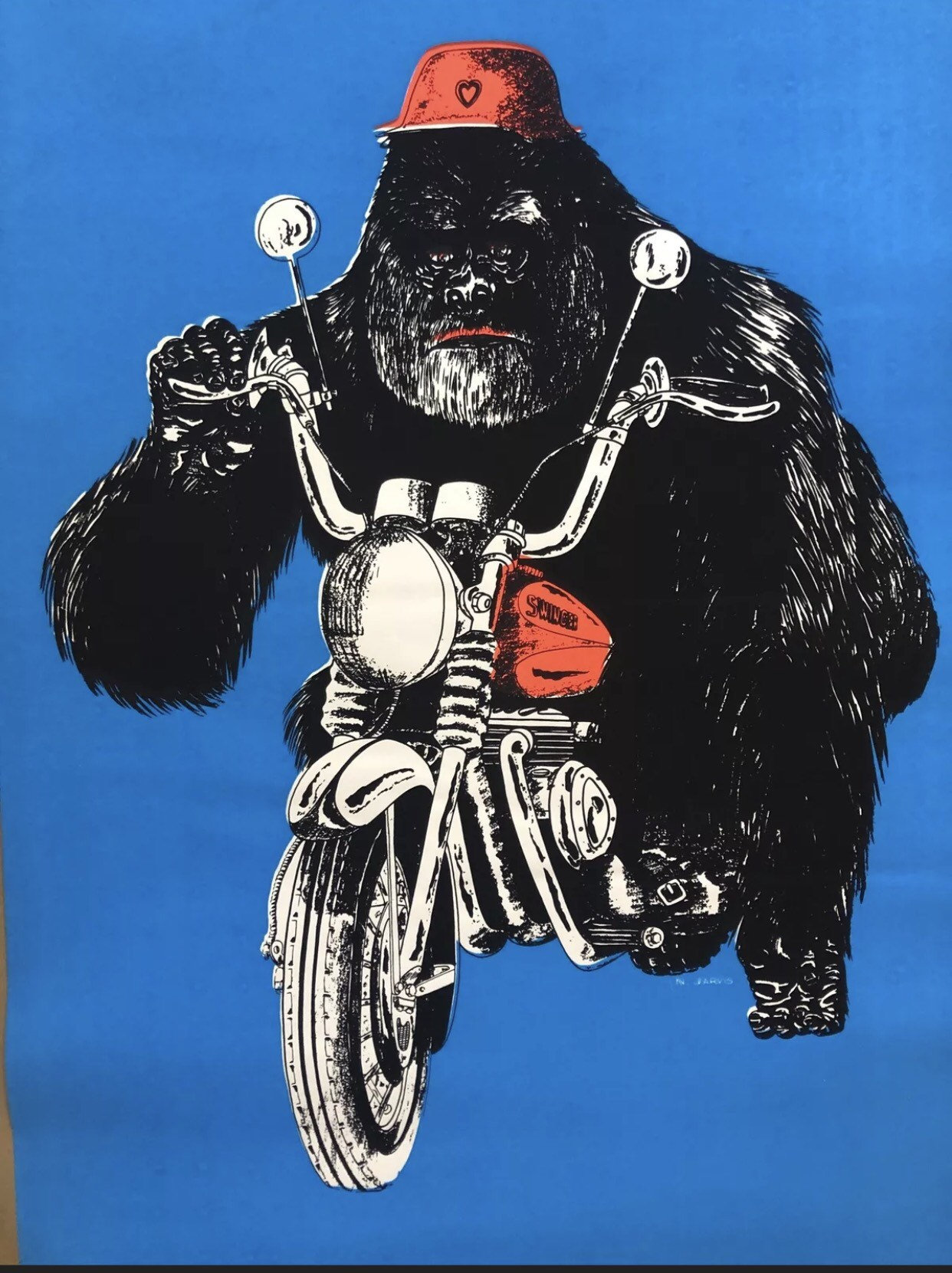 Gorilla Motorcycleoriginal Vintage Blacklight Poster Chopper Bike