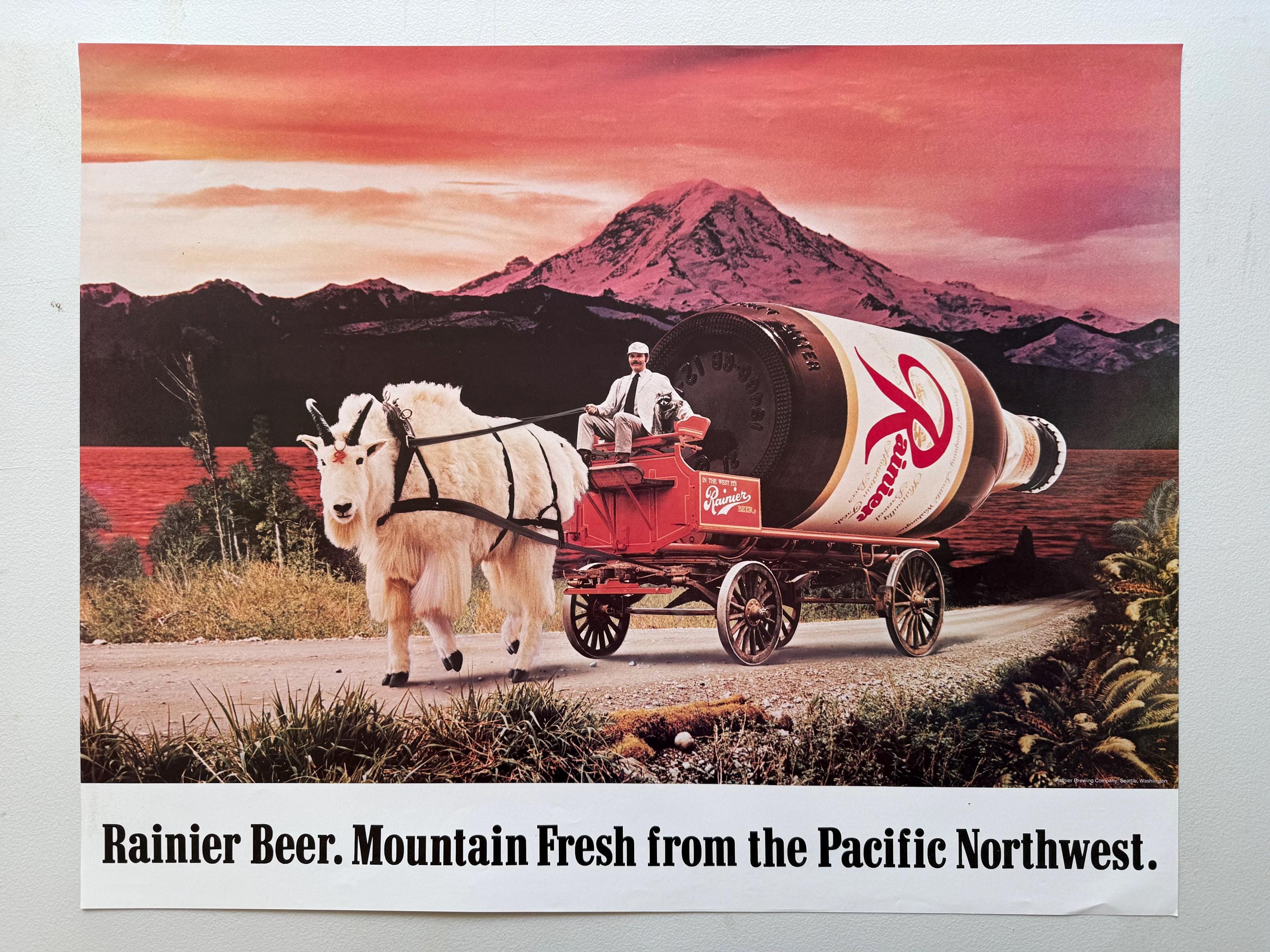 Mount Rainier Beer Ad Vintage Poster Wagon Beer Sign Advertisement
