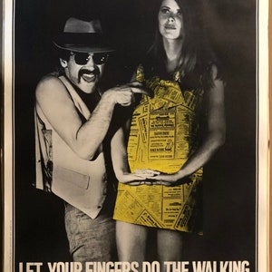 Original Vintage cartel deje que sus dedos hacer el caminar retro head Shop 1960's Yellow Pages Phone Book