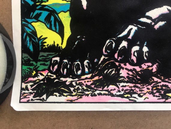 Vintage Original 1970s 1980s Black Panther Velvet Blacklight