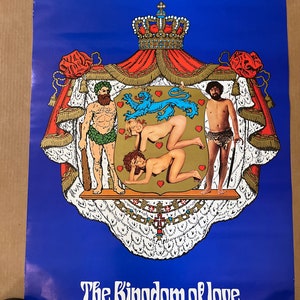 El Reino del Amor Cartel Vintage Visita Dinamarca Viaje Turístico Pareja Desnuda