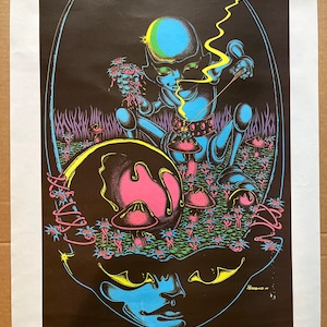 luna flores vintage cartel psicodélico década de 1970