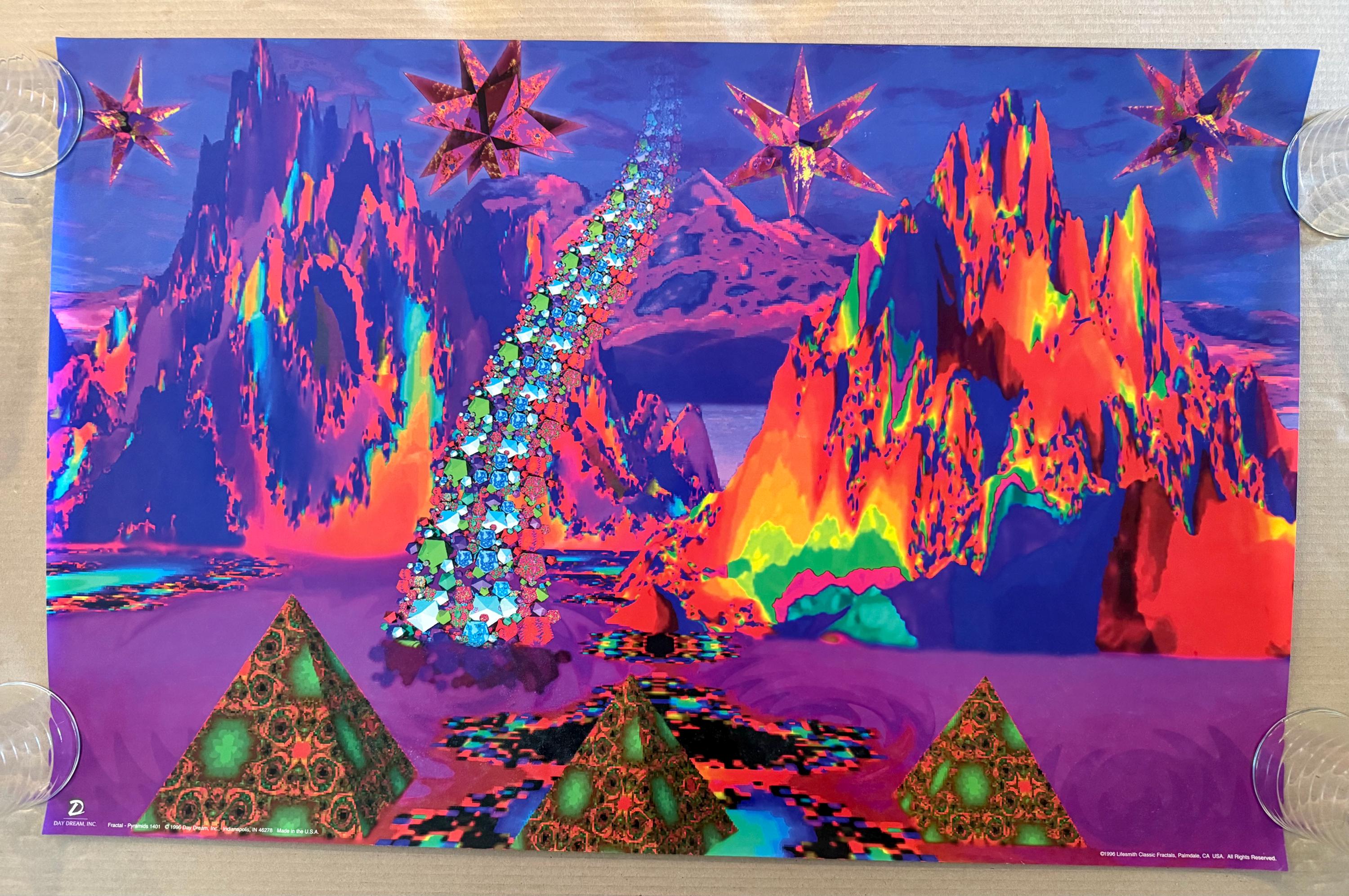 Fractal Vintage Poster Psychedelic Blacklight 1997 Shapes Pyramids