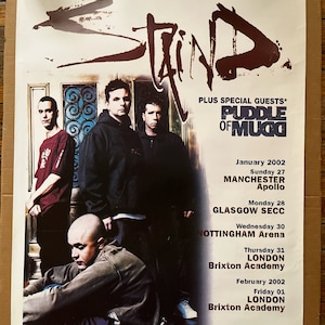 cartel vintage Staind charco de barro promoción del concierto 2002