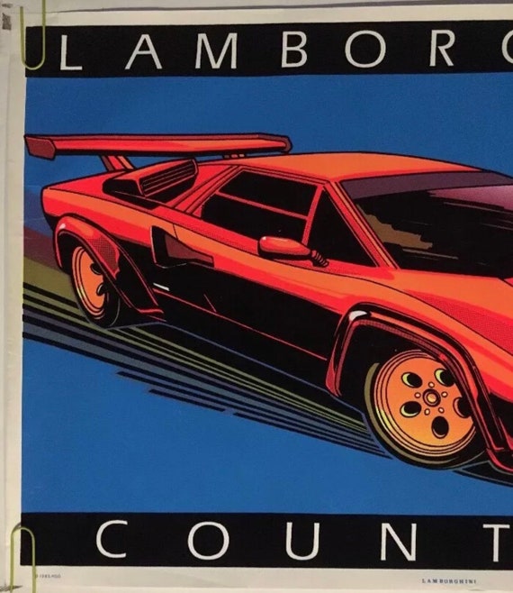 Lamborghini Countach Vintage Black Light Poster Velvet Flocked Car