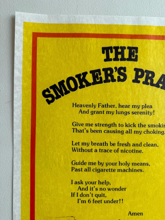 prayer to quit smoking cigarettes Smokers Prayer Vintage Poster Headshop Quit Smoking Smoke Cigarettes  Cigarette Ad 1970s