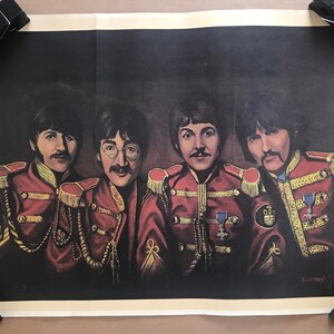 Vintage original de la década de 1970, los Beatles Sargent peppers y el cartel de la banda Lonely Heart, recuerdos musicales