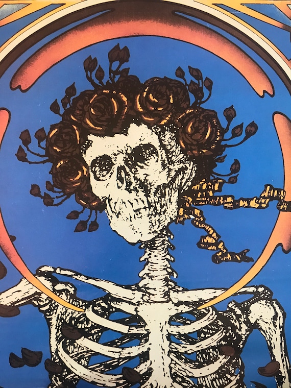 Vintage Original 1980s Grateful Dead Skull Abs Roses Pinup