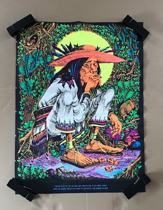 Vintage Original 1970s San Mezcalito Blacklight Poster Smoking