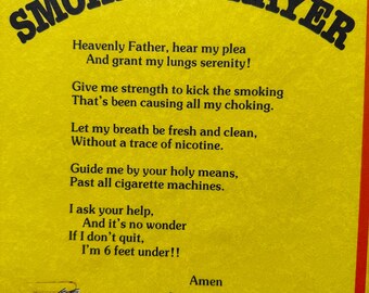 Smokers Prayer Vintage Poster Headshop Quit Smoking Smoke Cigarettes  Cigarette Ad 1970s