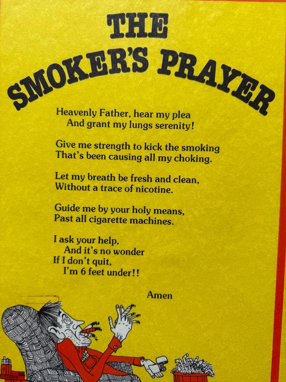 Smokers Prayer Vintage Poster Headshop Quit Smoking Smoke Cigarettes  Cigarette Ad 1970s