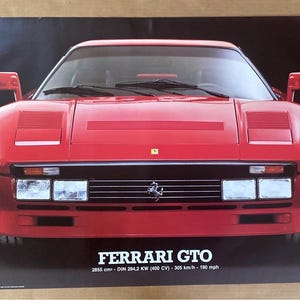 Ferrari GTO vintage Cartel Original Coche deportivo Coche de carreras Rojo 1980 Italia Coches