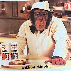 Vintage Original Poster 1975 Cuidado con McDonalds Monkey Fast Food Sátira Póster