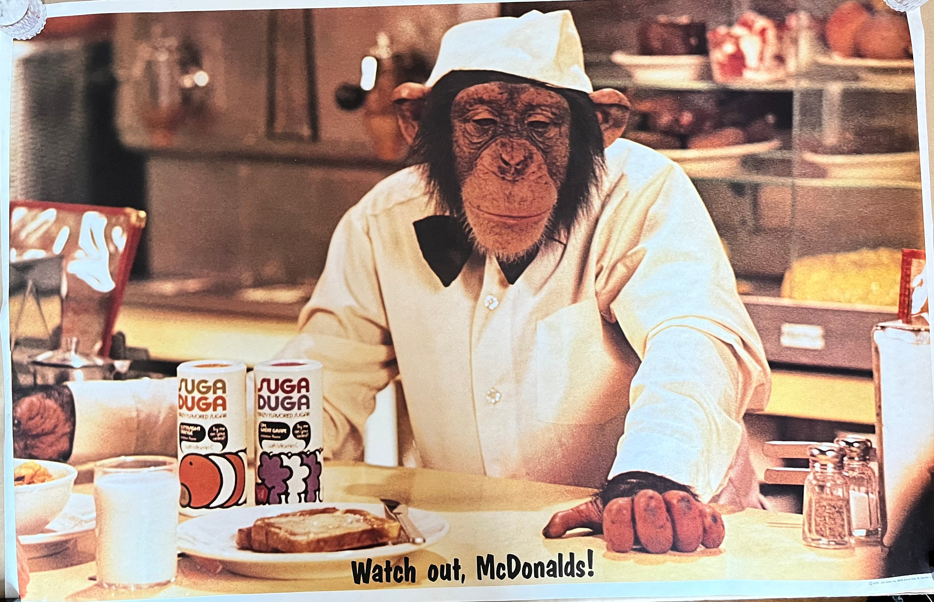 80’S★McDonald's★壁掛け★ポスター★40★ビンテージ★マクドナルド Vintage Original Poster 1975 Watch Out Mcdonalds Monkey Fast Food