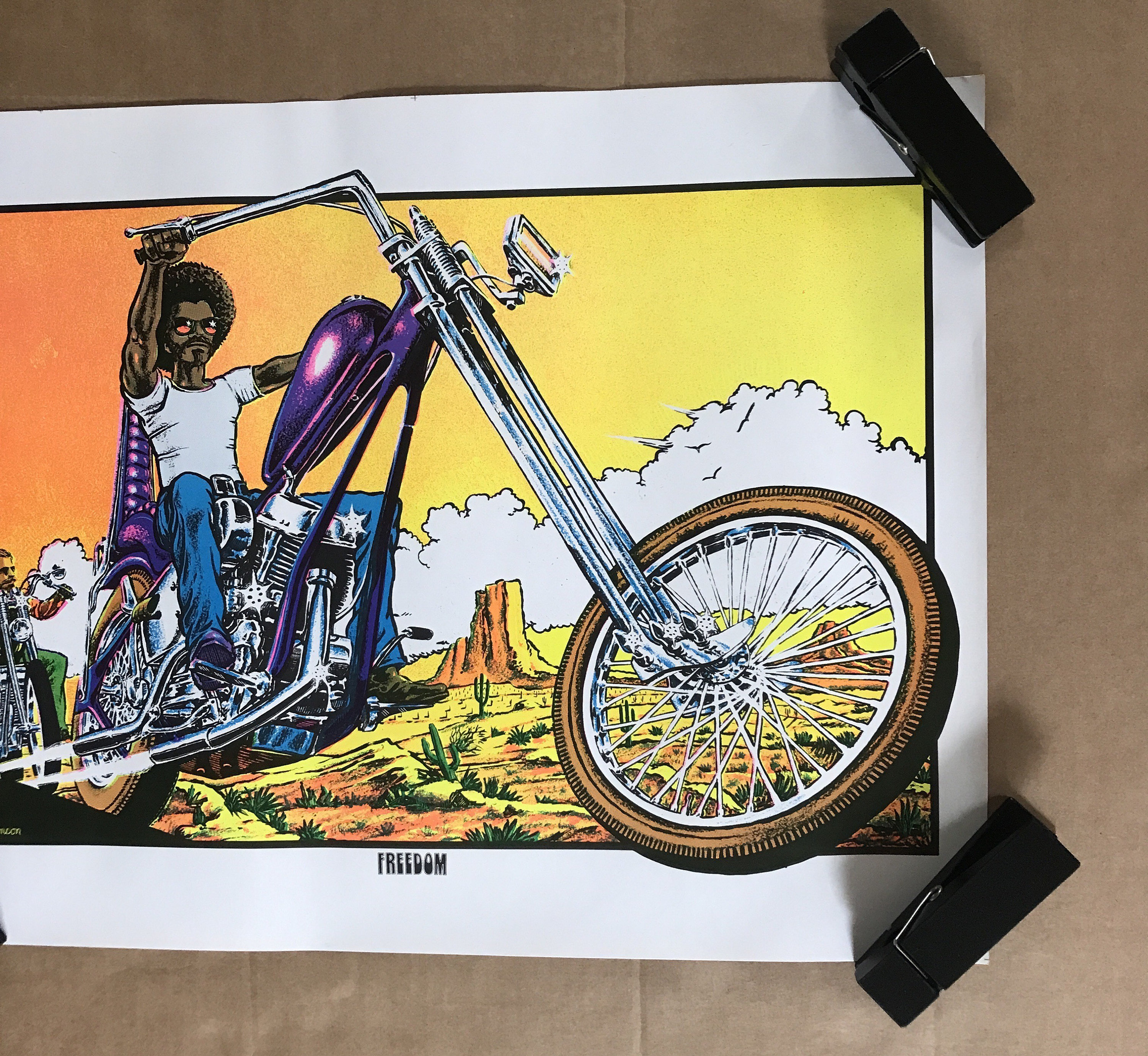 Vintage Original 1970s Freedom Chopper Blacklight Poster