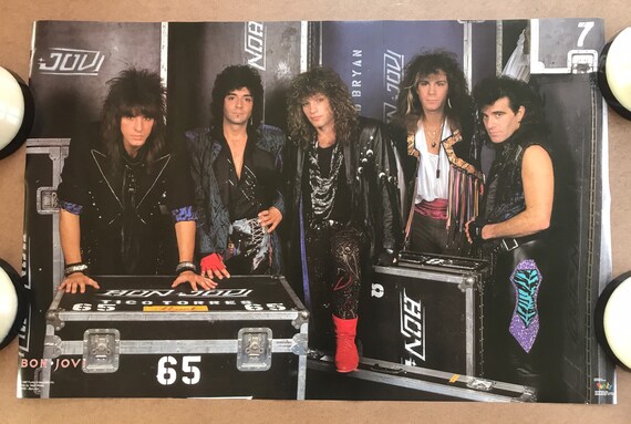【激レア】Bon Jovi 1987 AA278 BOUNCE ポスター セット Vintage Original 1980s Bon Jovi Group Shot Pinup Poster 1987 Rock