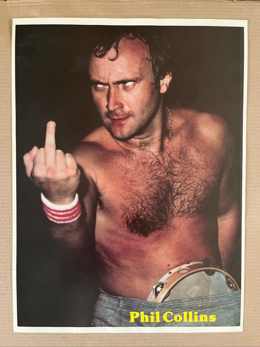 Vintage Original 1980s Phil Collins Middle Finger Poster Genesis