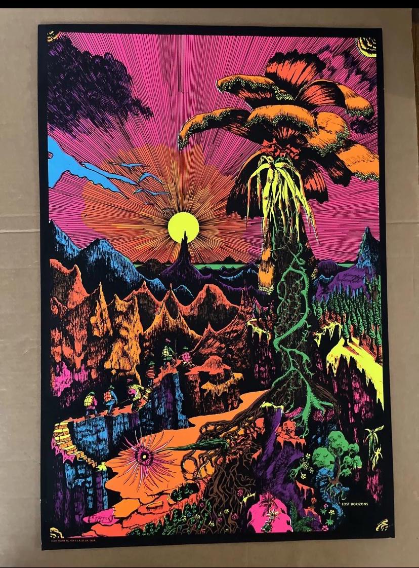 Lost Horizons Vintage Blacklight Poster 1960s Day Glow