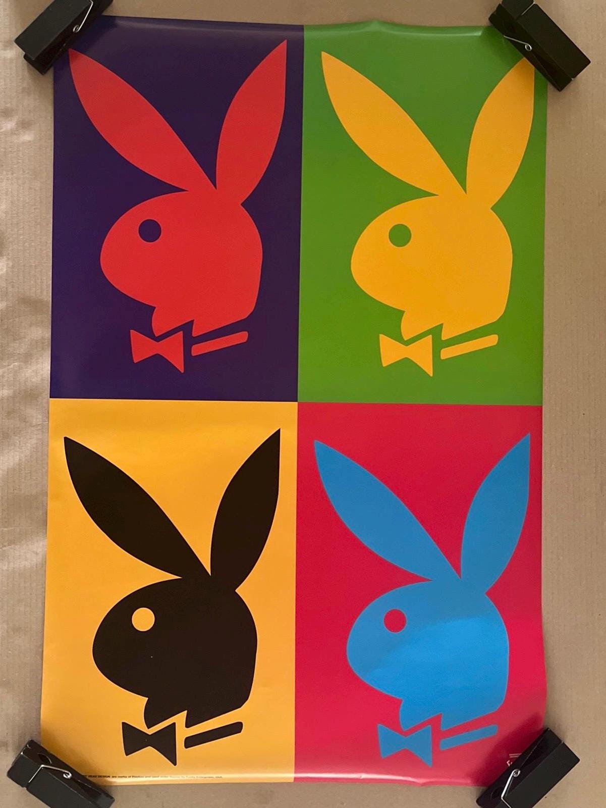 Vintage Original 2001 Playboy Bunny Rabbit Logo Poster Color Block