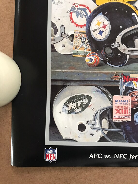 Vintage Original 1990s Afc Nfc Super Bowl XXV Collage Poster 1990