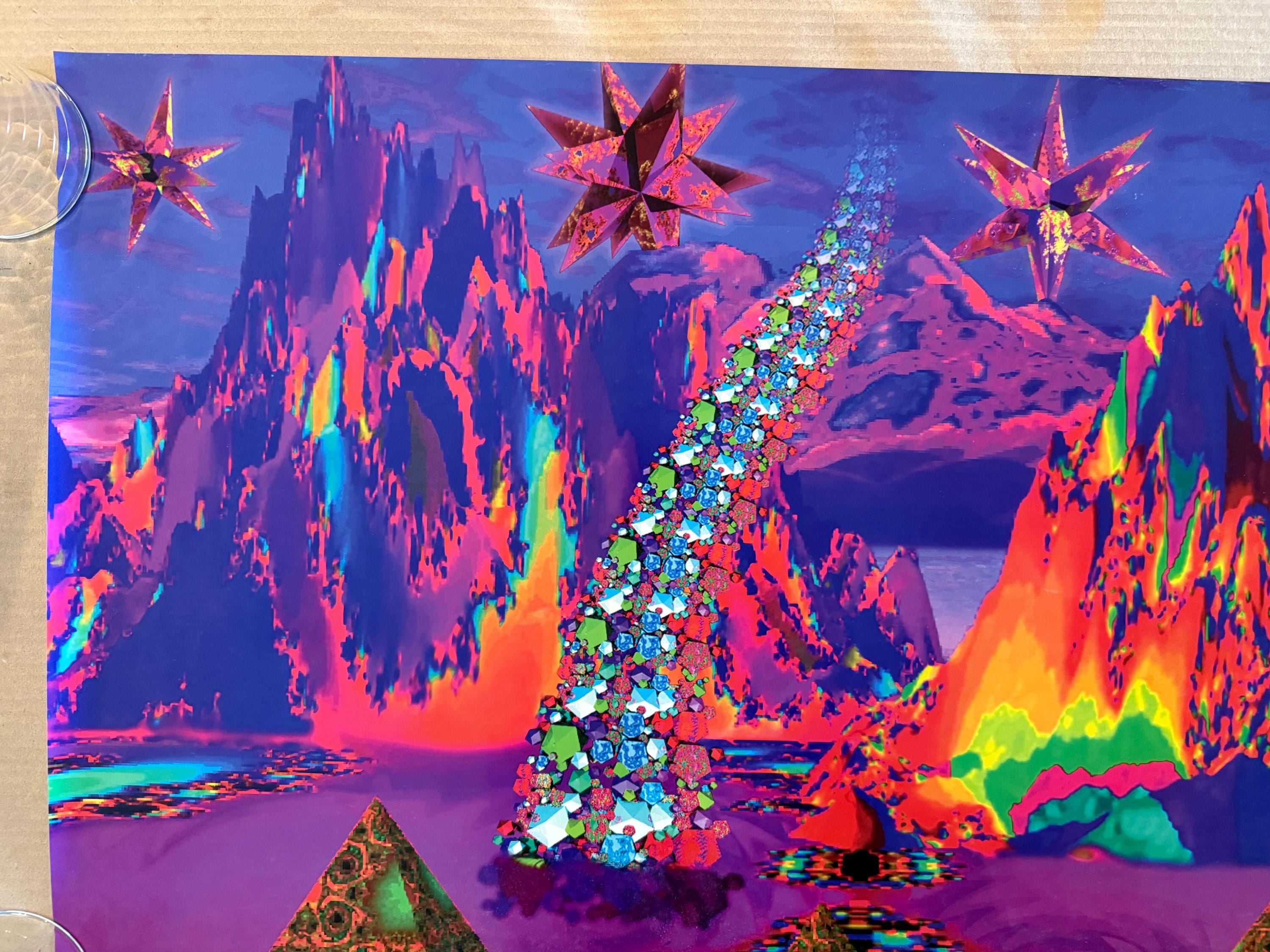 Fractal Vintage Poster Psychedelic Blacklight 1997 Shapes Pyramids