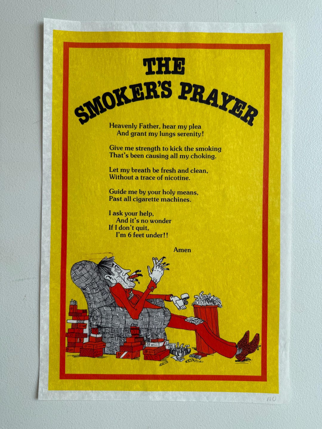 Smokers Prayer Vintage Poster Headshop Quit Smoking Smoke Cigarettes  Cigarette Ad 1970s