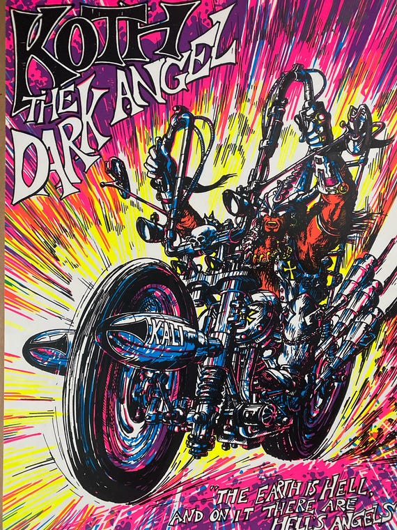 Koth the Dark Angel Vintage Black Light Poster, Hells Angels 1969
