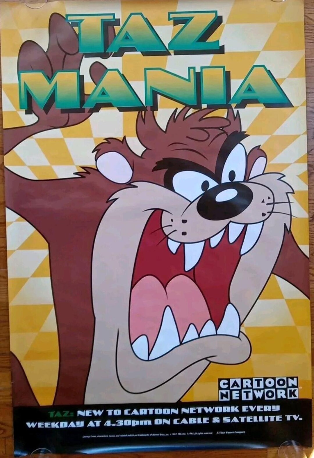 Vintage Original Subway Size Taz Mania Poster 90s Cartoon Network