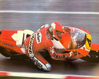 Vintage 1980s Yamaha Red White Motorcycle Speed Race Racer Poster