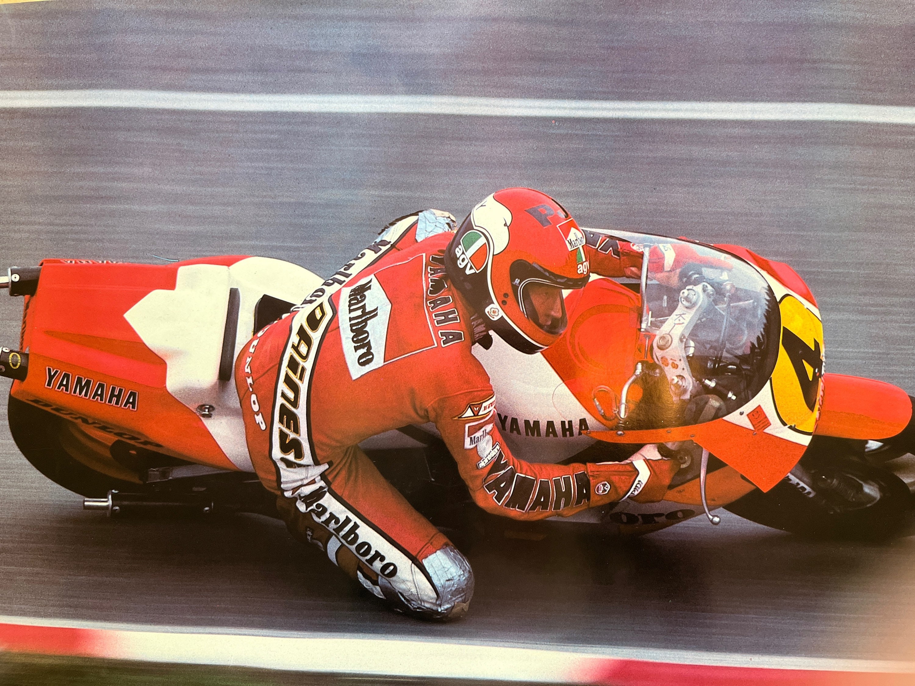 Vintage 1980s Yamaha Red White Motorcycle Speed Race Racer Poster