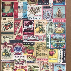 Comida francesa Vino Alcohol Collage Póster Etiquetas Pop Art Cocina Culinaria Chef