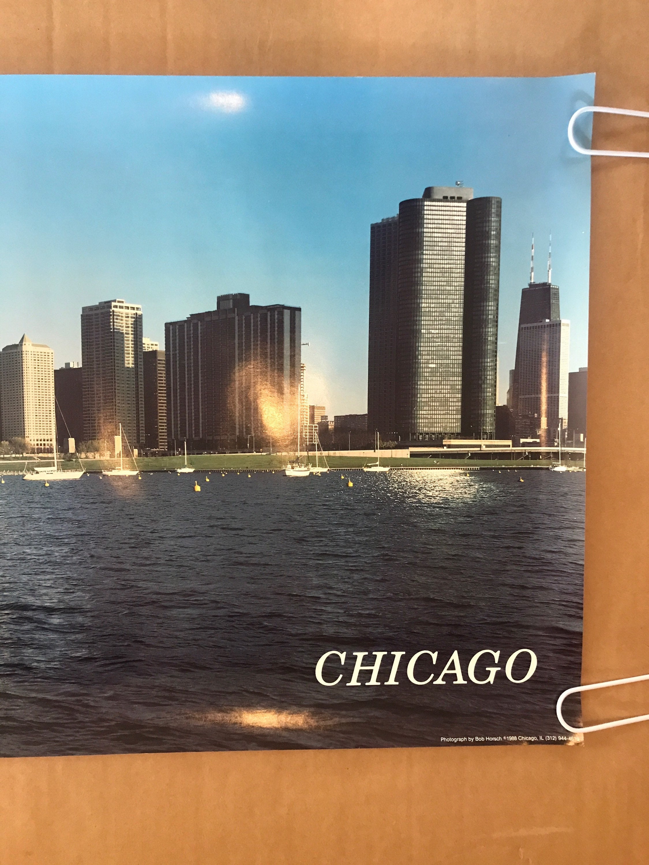 Original Vintage 1988 Chicago Skyline Poster Water Front