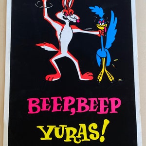 Cartel vintage Bleep, Bleep Yuras" original vintage blacklight cartel terciopelo acudió a la década de 1970