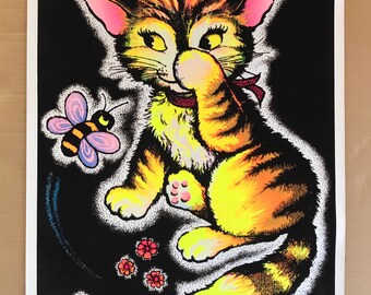 Vintage Original 1973 Kitty Bee Careful Pinup 1970s Velvet
