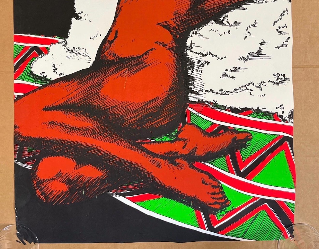 Vintage Blacklight Poster Sexy Pinup Woman African American 1970s