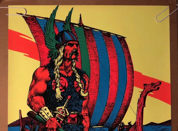 The Viking Boat Original Vintage Blacklight Poster 1970 Houston
