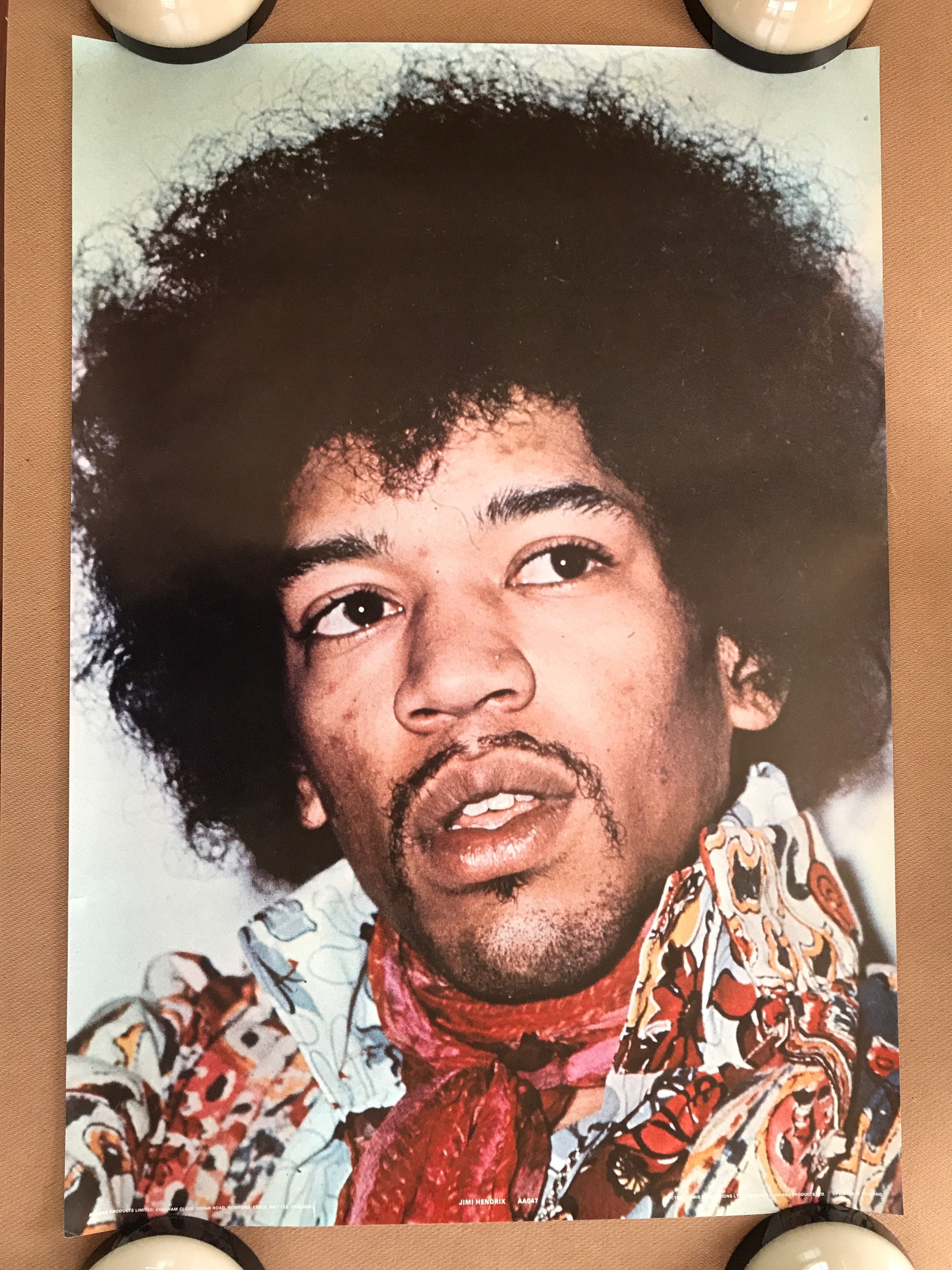 Vintage Original 1980s Jimi Hendrix Head Shot Poster 1982 Music
