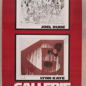 Cartel vintage original de la galería La Place de los años 80 firmado por los artistas Joel Rune y Lynn Kaye Exposición del 23 al 30 de marzo