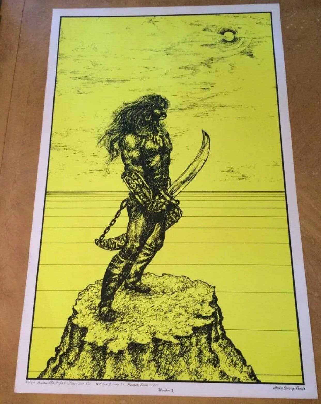 Warrior II Houston Blacklight Vintage Poster Psychedelic 1970 Original YELLOW