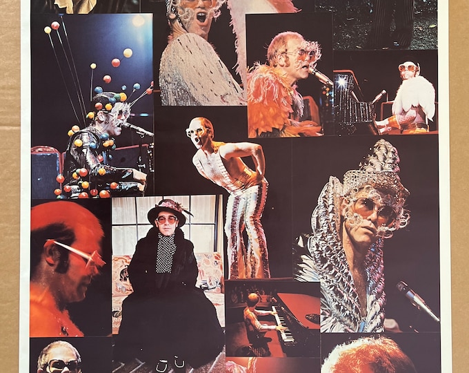 Vintage original 1970s 1980s Elton John collage poster on stage concert music memorabilia