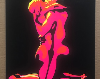 Original Vintage Black Light Poster psychedelic couple hug flaming lovers Mini