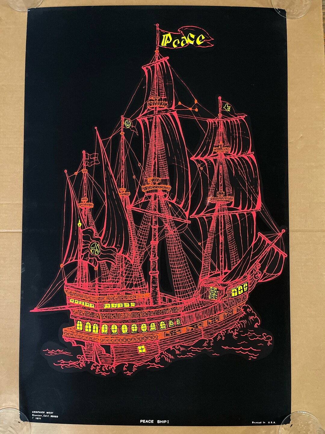 Peace Ship Original Vintage Poster Blacklight Boat Vessel