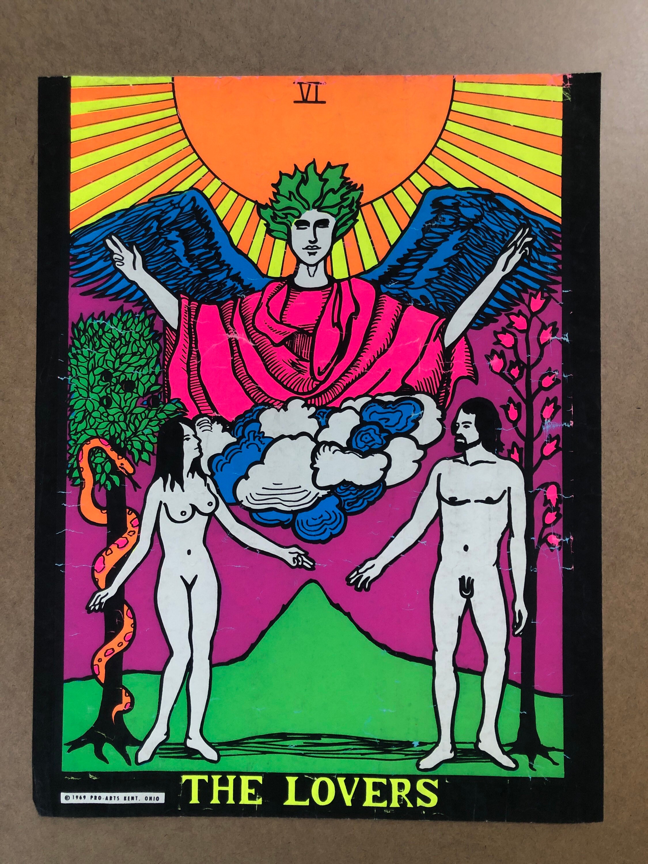 The Lovers Zodiac Astrology Vintage Blacklight Poster Adam Eve